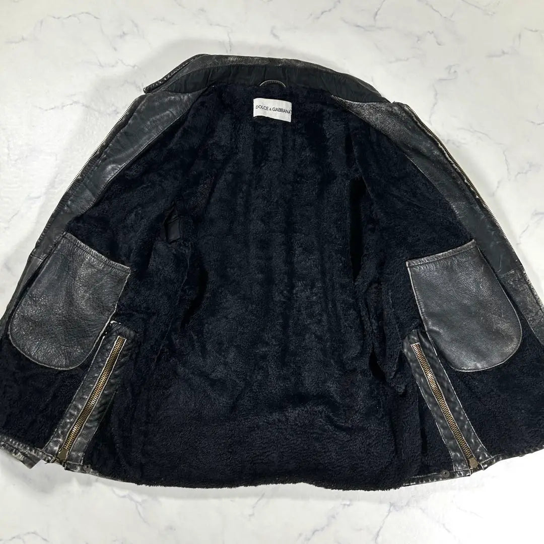 [Raro] Chaqueta de cuero DOLCE &amp; GABBANA de los años 90 con efecto desvanecido