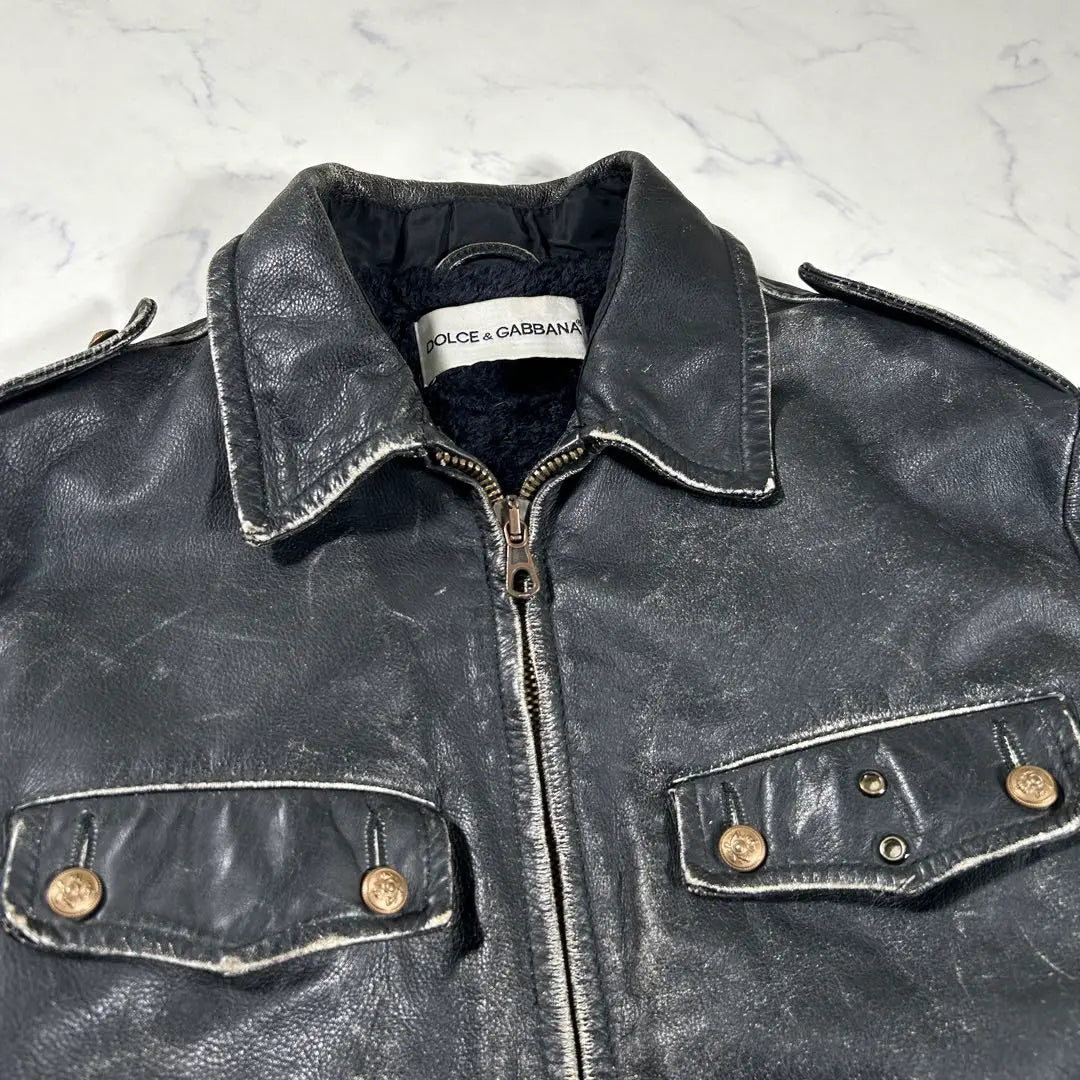 [Raro] Chaqueta de cuero DOLCE &amp; GABBANA de los años 90 con efecto desvanecido