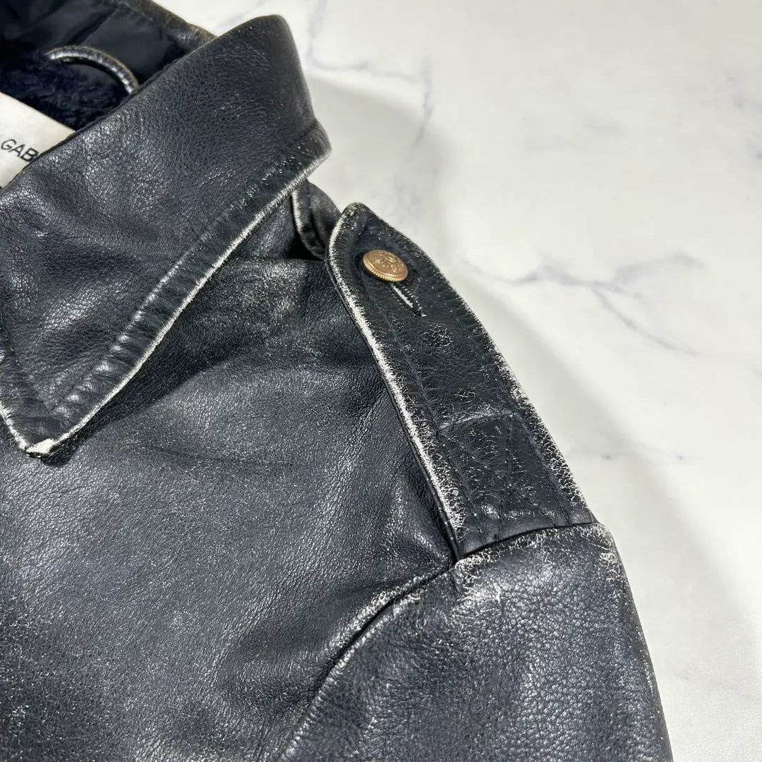 [Raro] Chaqueta de cuero DOLCE &amp; GABBANA de los años 90 con efecto desvanecido