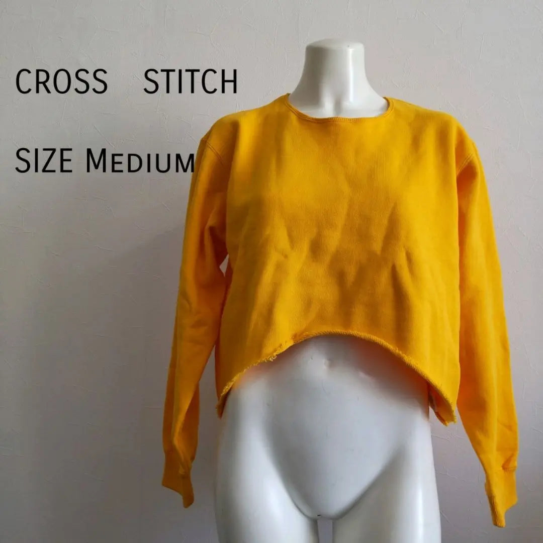 [Cross Stitch] Sweatshirt M Yellow Short Length 100% Cotton