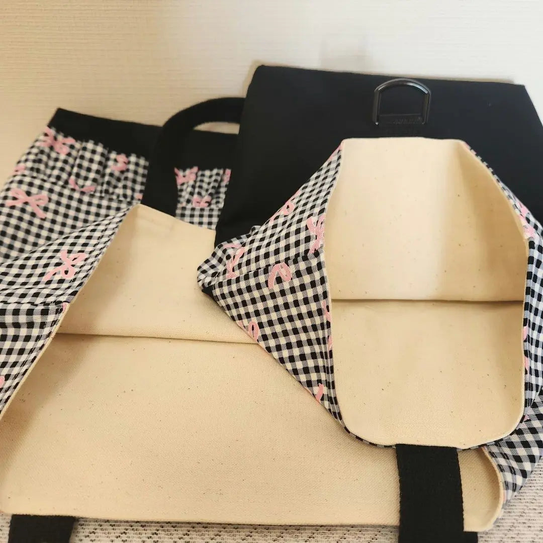 Handmade 4-piece set of kindergarten and school entrance, ribbon black gingham check