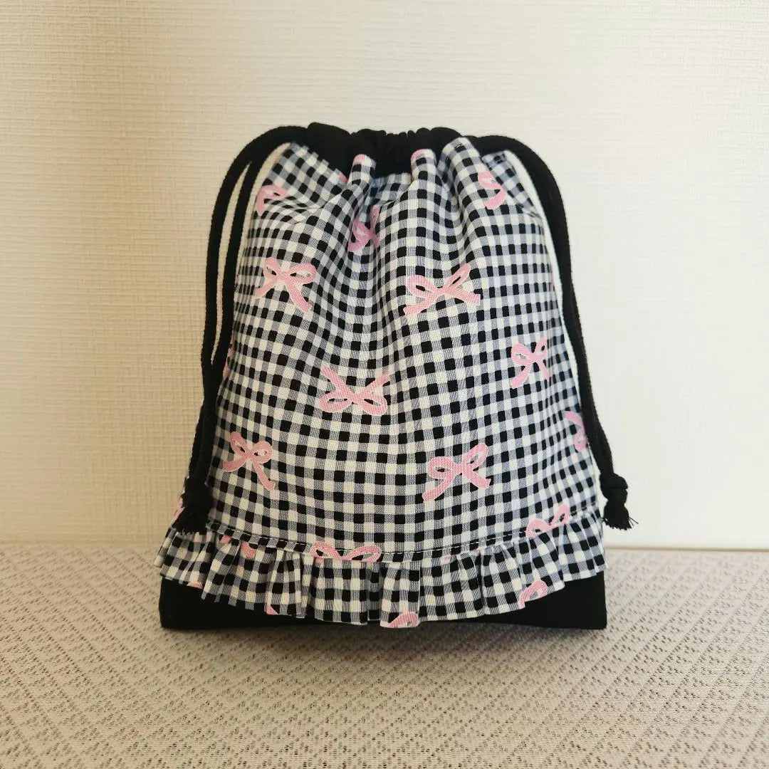 Handmade 4-piece set of kindergarten and school entrance, ribbon black gingham check