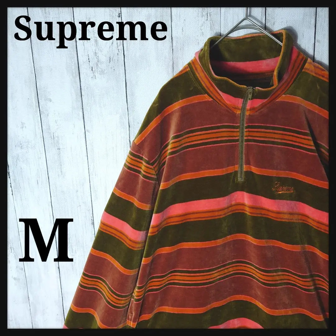 [Difficult to obtain] Supreme Velor Half Zip Border Embroidery Pullover