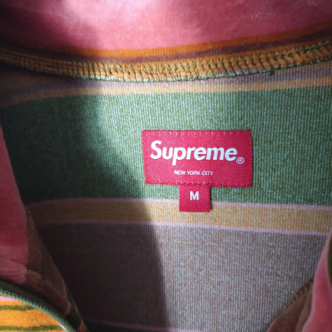 [Difficult to obtain] Supreme Velor Half Zip Border Embroidery Pullover