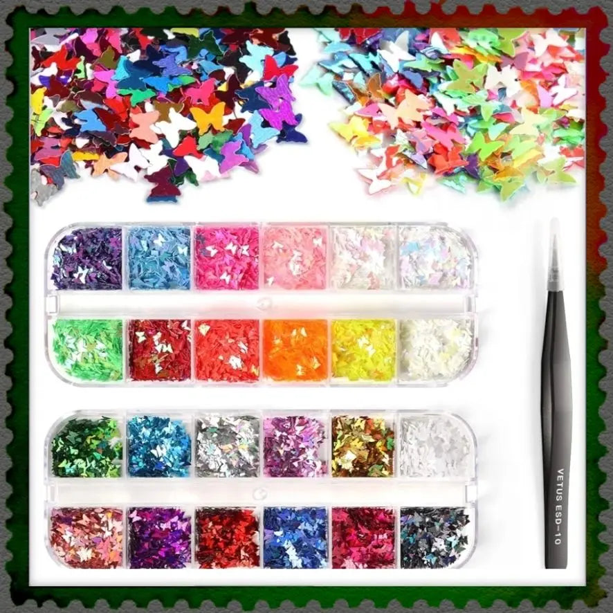 Nail Parts Butterfly Butterfly Hologram Set for Nail Art (24 Colors) Deco