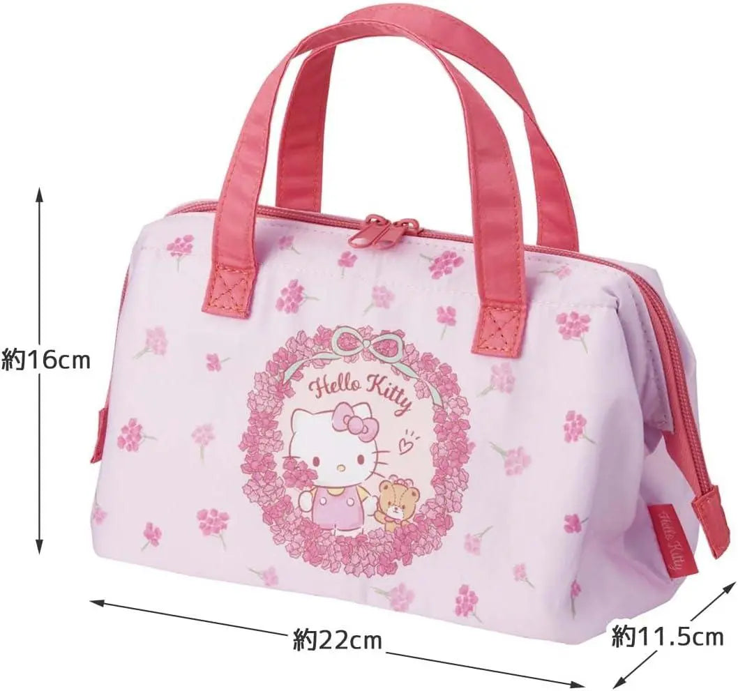 Nuevo ◆ Fiambrera SKATER con juego de 3 puntos ◆ Bolsa térmica para palillos de 2 etapas con estampado de flores de Hello Kitty Sanrio | 新品◆Skaterお弁当箱3点セット◆ハローキティサンリオ花柄2段お箸保冷バッグ