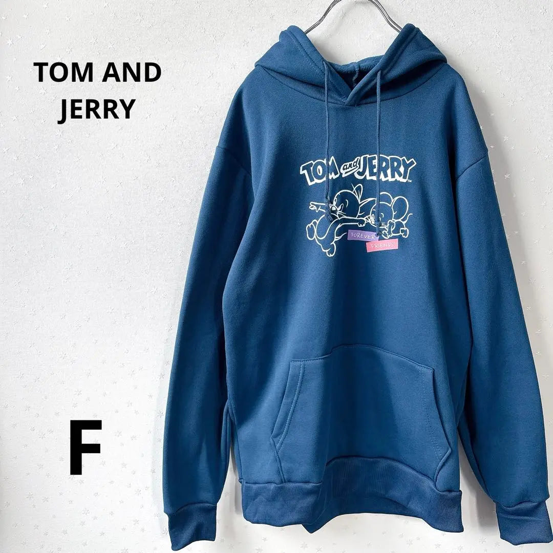 Tom and Jerry Character Parka Sweatshirt Large Size Casual Blue