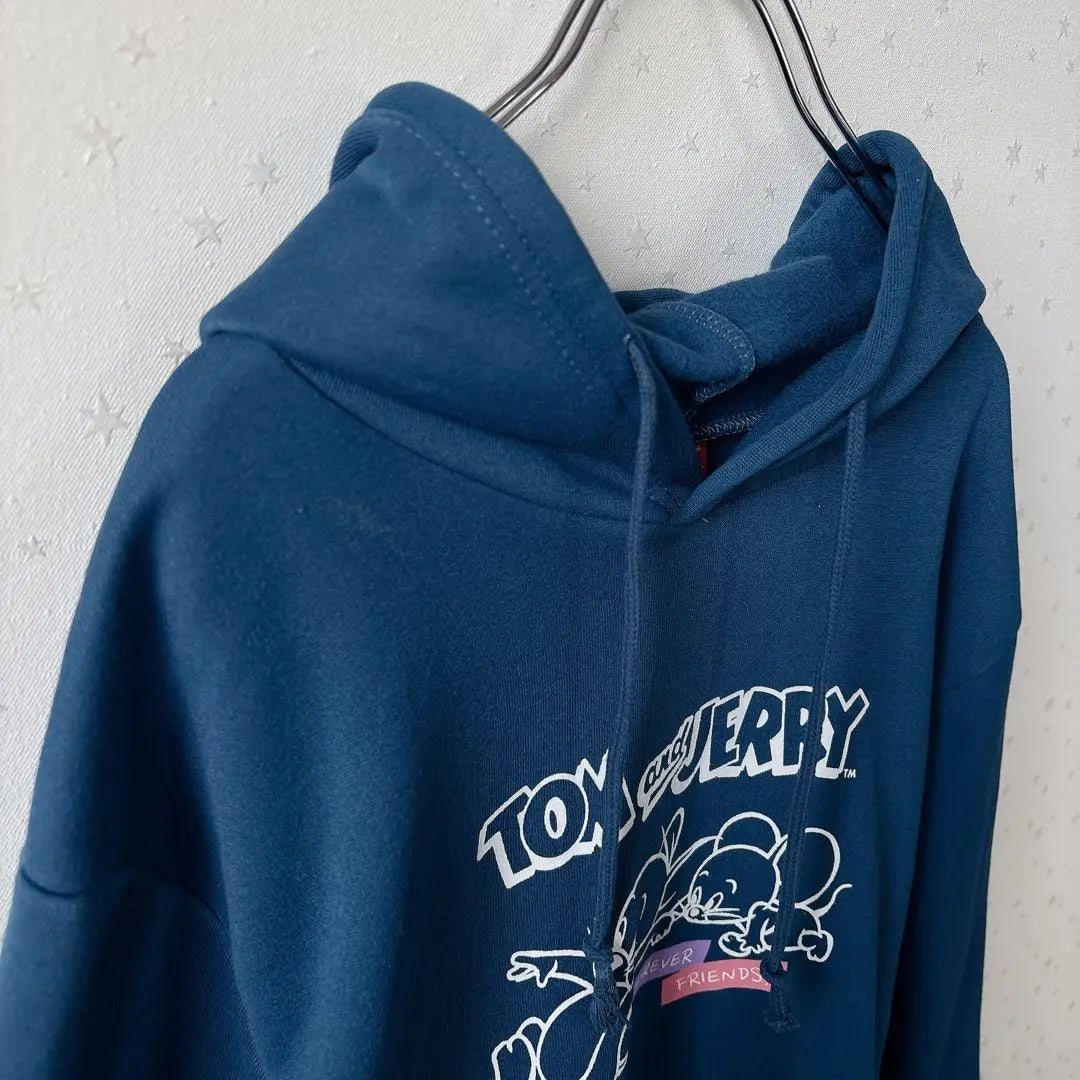 Tom and Jerry Character Parka Sweatshirt Large Size Casual Blue