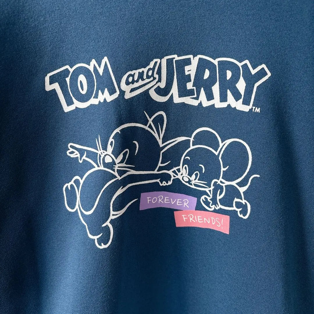 Tom and Jerry Character Parka Sweatshirt Large Size Casual Blue