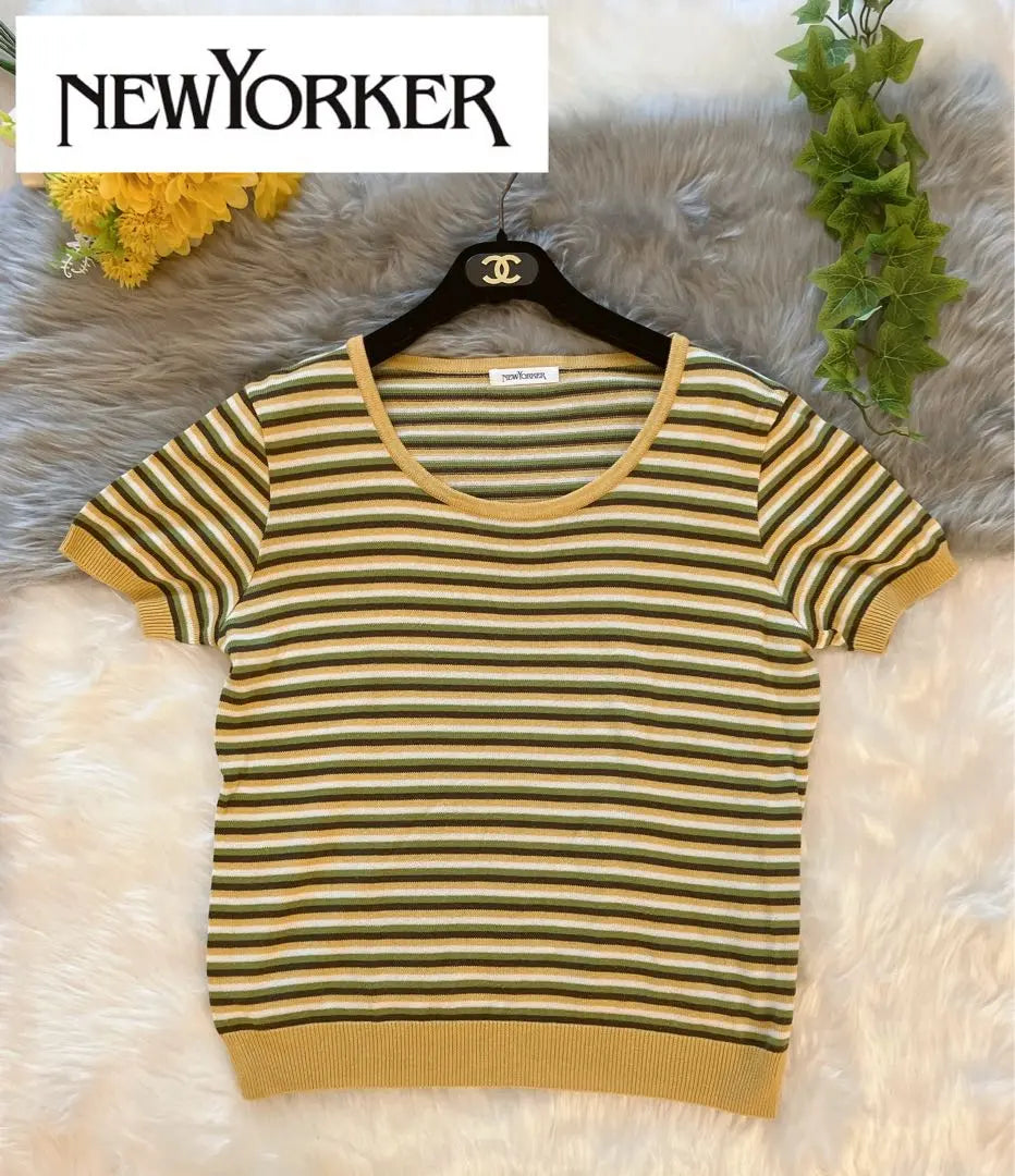 New unused ✨ NEWYOKER New Yorker Short Sleeve Border Knit No. 15