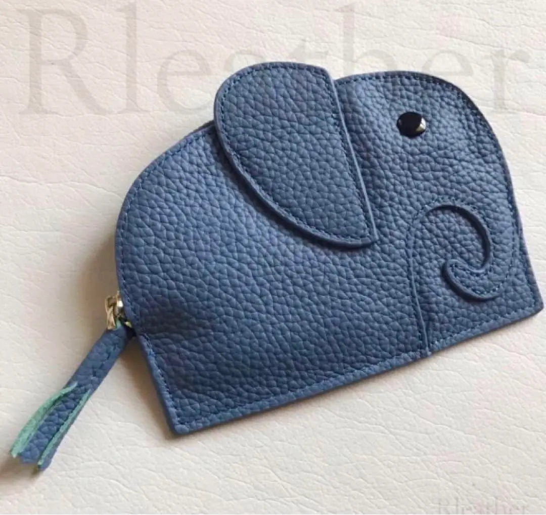 Top quality genuine leather Togo leather mini wallet coin purse pouch keychain elephant blue