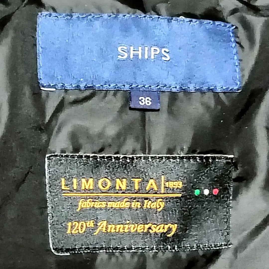 SHIPS × LIMONTA abajo abrigo productos hermosos cinta cinturón chal color negro | SHIPS×LIMONTA ダウンコート 美品 リボンベルト ショールカラー 黒