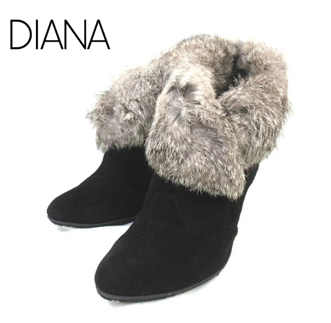 Diana Rabbit Fur Short Booty 23.5cm Black