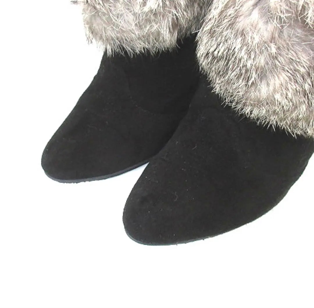 Diana Rabbit Fur Short Booty 23.5cm Black