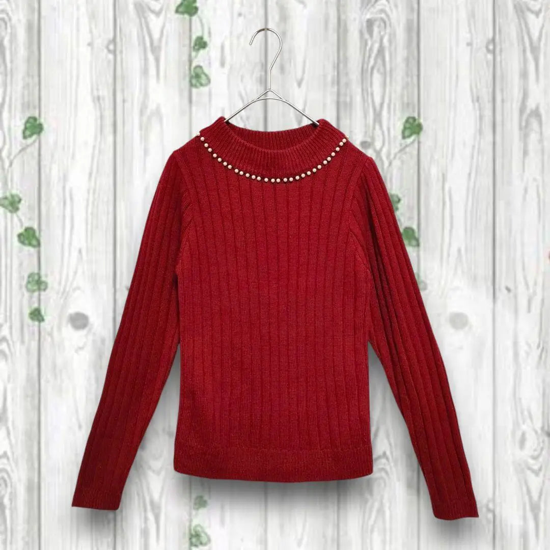 Majestic Legon Rib Knit Sweater High Neck Pearl Wine Bordeaux