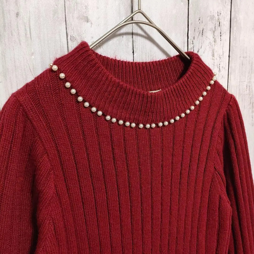 Majestic Legon Rib Knit Sweater High Neck Pearl Wine Bordeaux