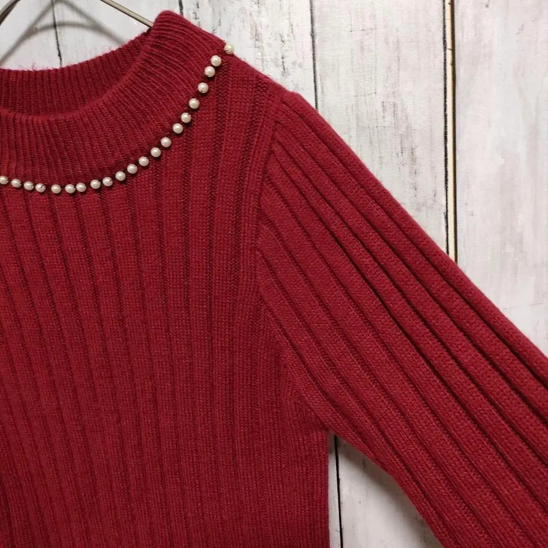 Majestic Legon Rib Knit Sweater High Neck Pearl Wine Bordeaux