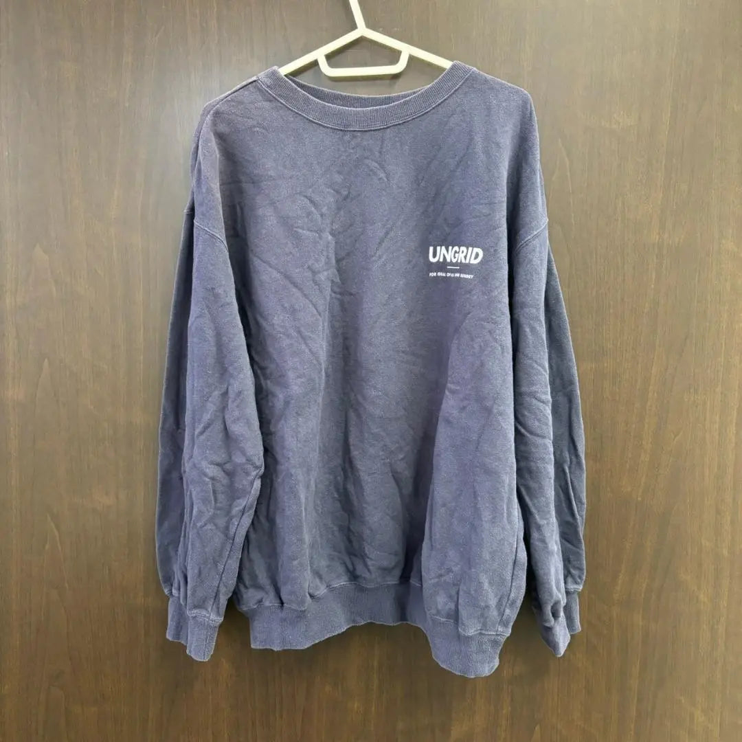 ★Ungrid Brand Logo Printed Sweatshirt Long Sleeve Cotton Size F Navy