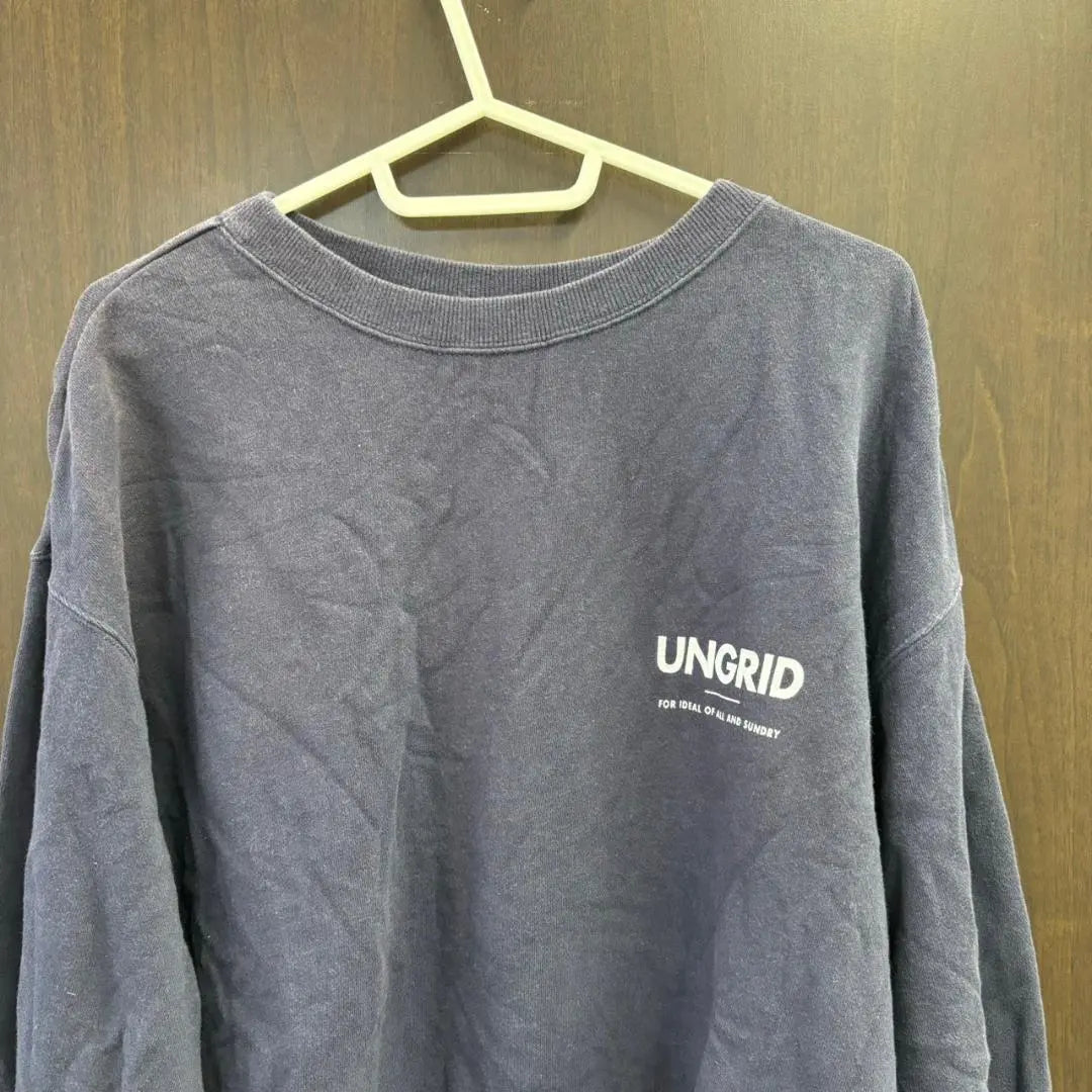 ★Ungrid Brand Logo Printed Sweatshirt Long Sleeve Cotton Size F Navy