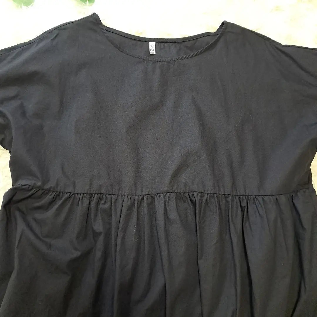 ZOCIYA Sleeve frill short sleeve tunic black loose free size