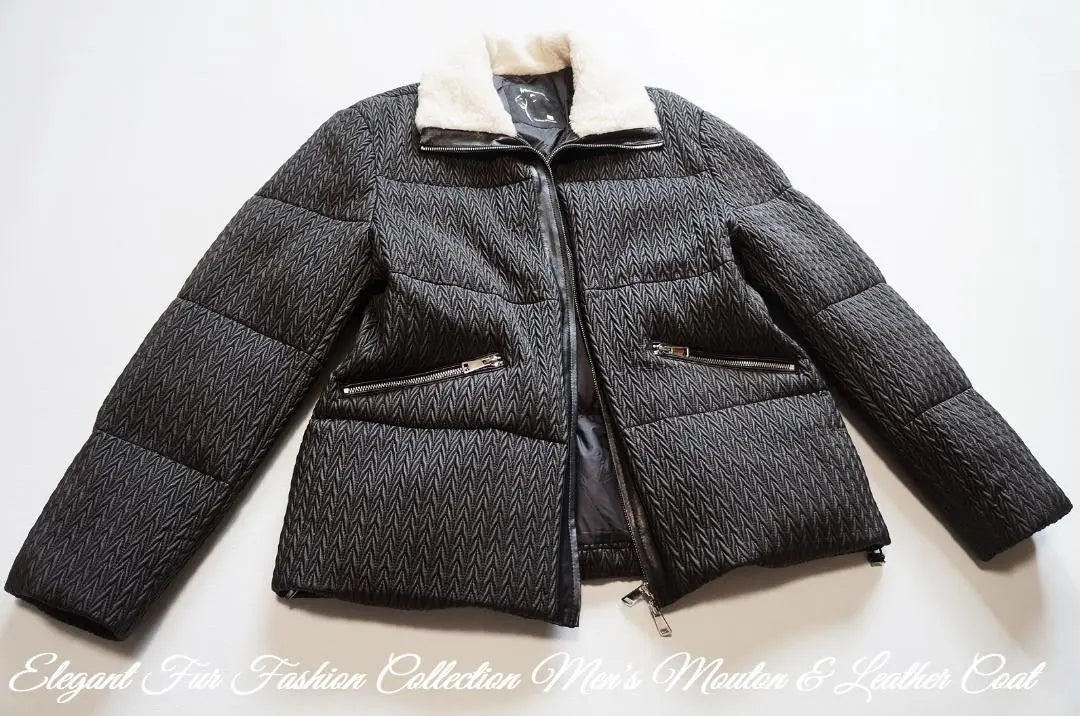 Una fusión de lo militar y lo elegante ☆ Chaqueta de cuero con cuello de mutón Chaqueta de cuero negra para hombre Cuero genuino nuevo