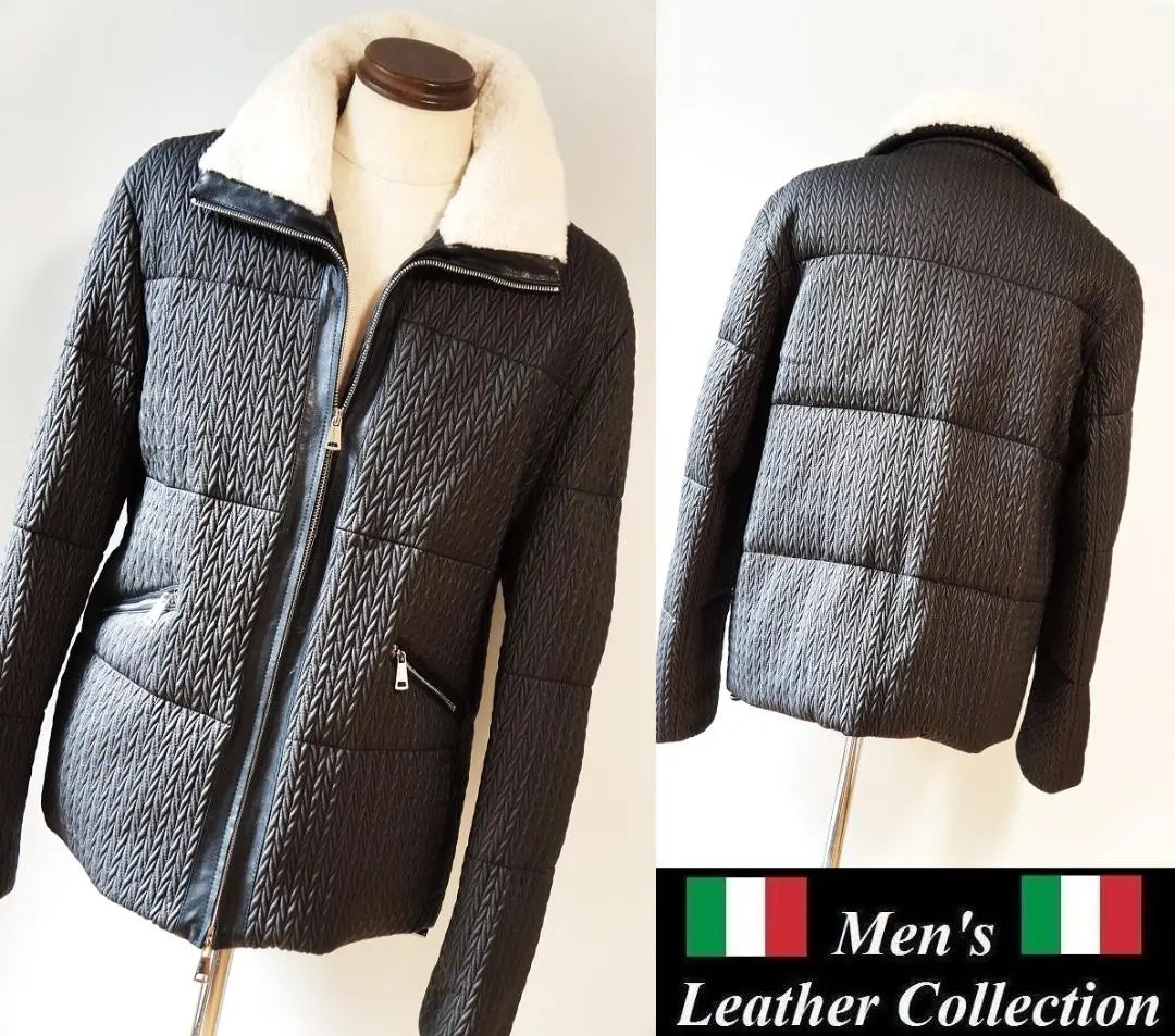 Una fusión de lo militar y lo elegante ☆ Chaqueta de cuero con cuello de mutón Chaqueta de cuero negra para hombre Cuero genuino nuevo