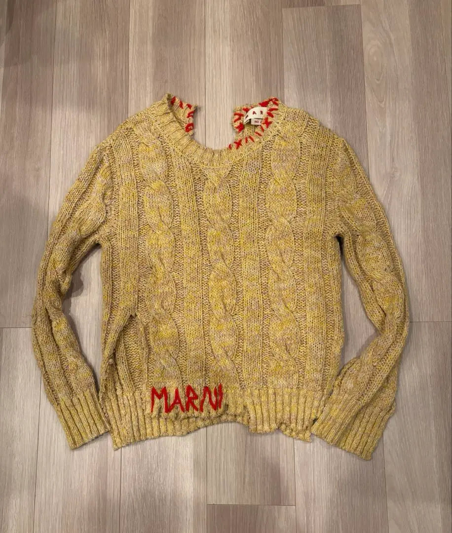 [MARNI] Logo embroidered cotton cable knit sweater 40