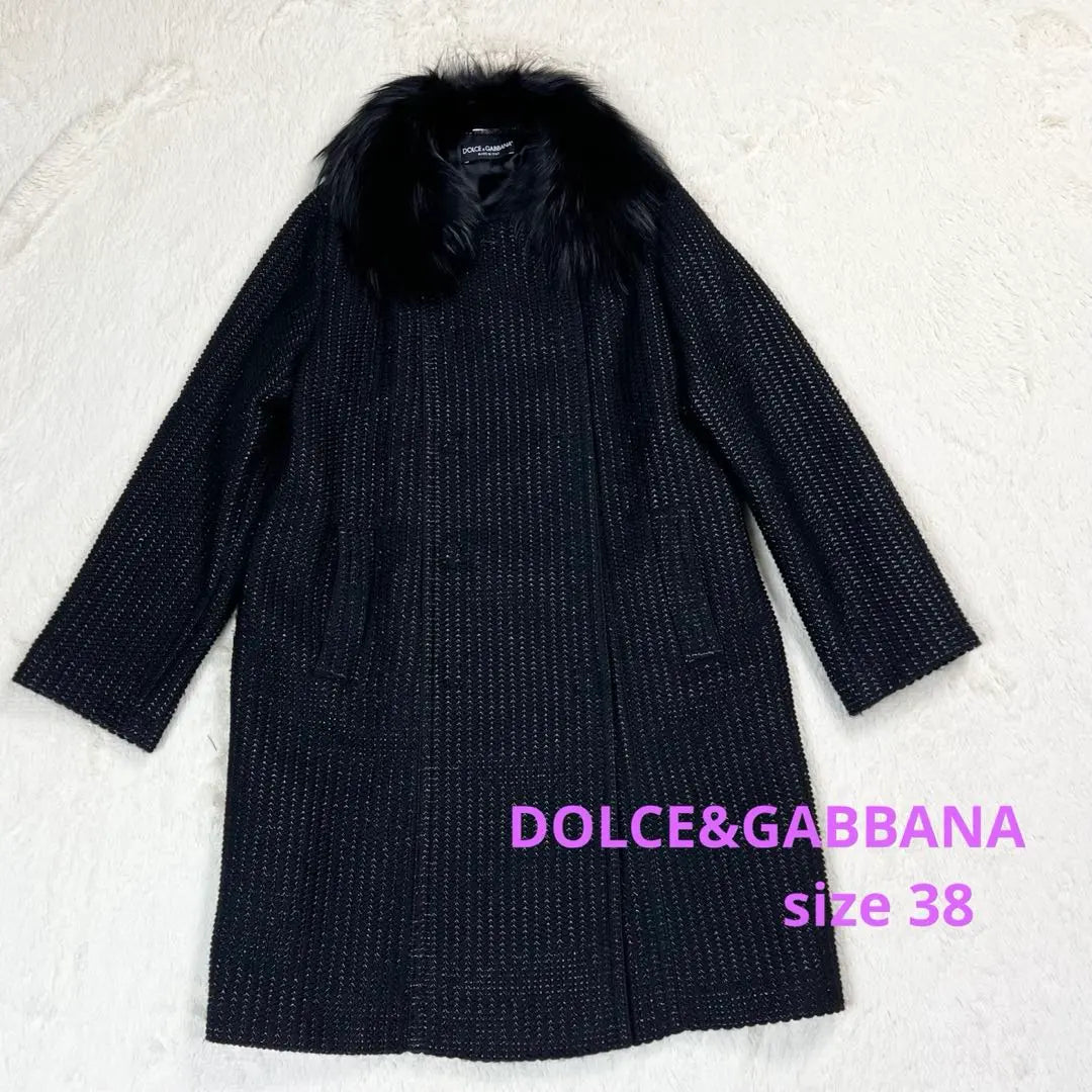 "Beauty" DOLCE &amp; GABBANA Abrigo De Lana Piel Negro Talla 38 | 『美品』DOLCE&amp;GABBANA ウールコート ファー ブラック サイズ38