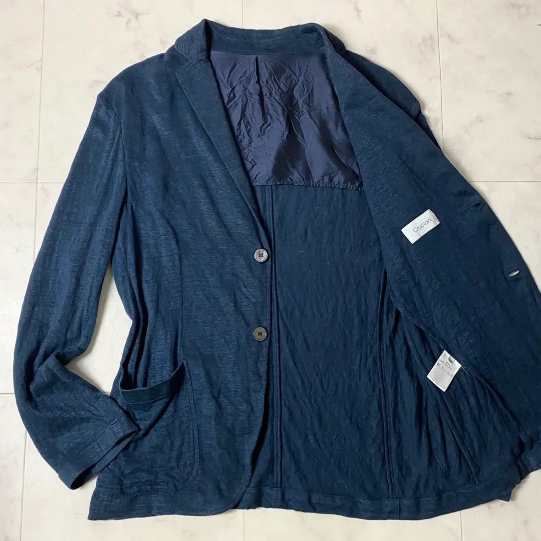 [Rare XL] Cruciani Linen Knit Tailored Jacket Navy