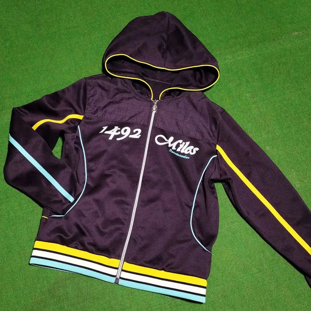 Hooded jersey for women Purple Purple Light blue yellow line