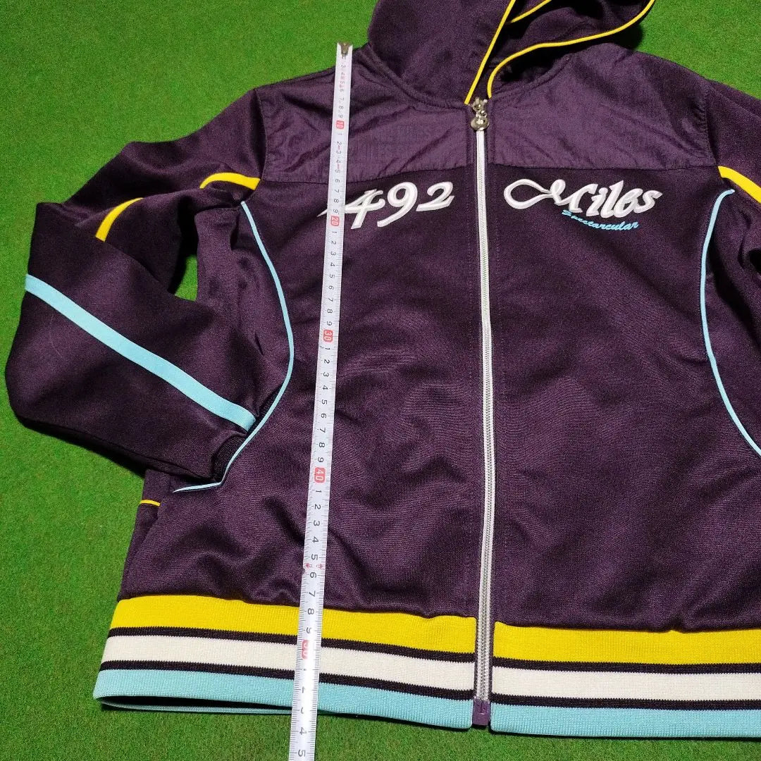 Hooded jersey for women Purple Purple Light blue yellow line