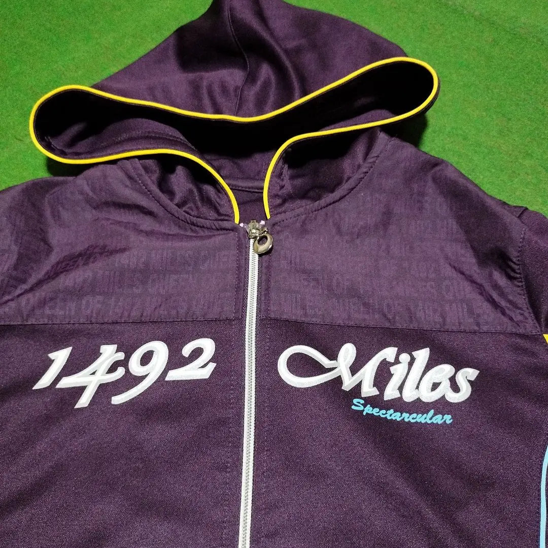 Hooded jersey for women Purple Purple Light blue yellow line