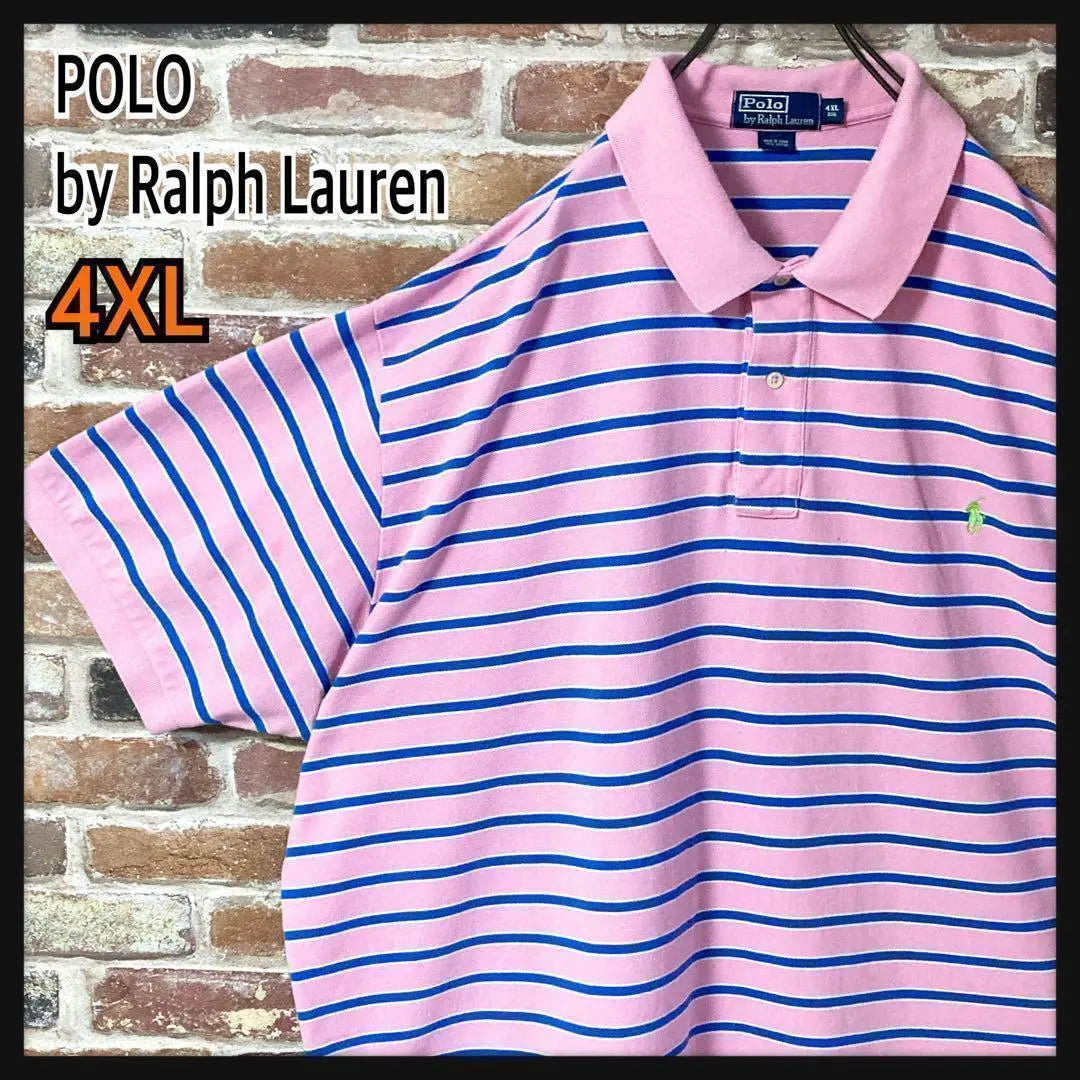 [Rare] Polo Vir Ralph Lauren Polo Shirt Striped Embroidered Pony Logo 4XL