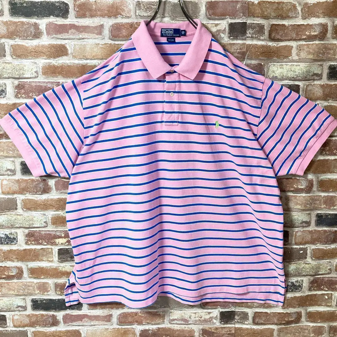 [Rare] Polo Vir Ralph Lauren Polo Shirt Striped Embroidered Pony Logo 4XL