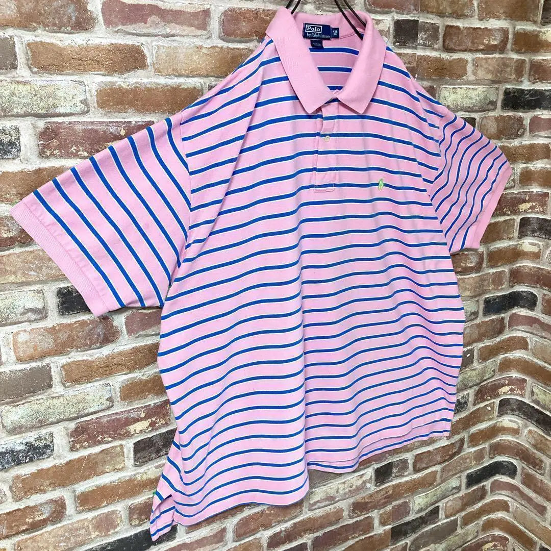 [Rare] Polo Vir Ralph Lauren Polo Shirt Striped Embroidered Pony Logo 4XL