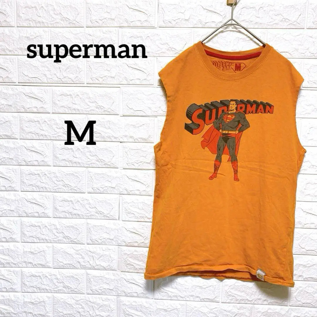 Superman Tank Top Orange M Size 100% Cotton Made in Portugal