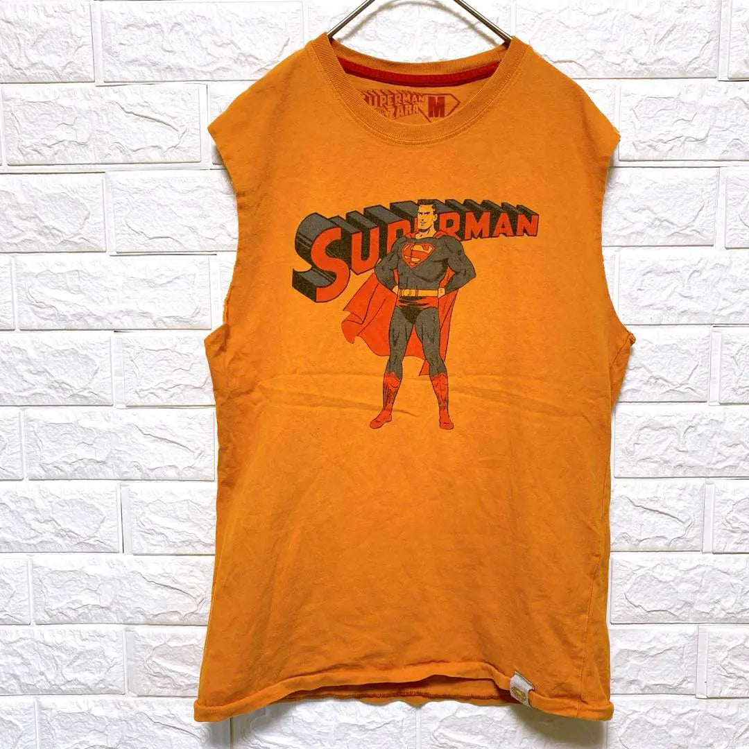 Superman Tank Top Orange M Size 100% Cotton Made in Portugal