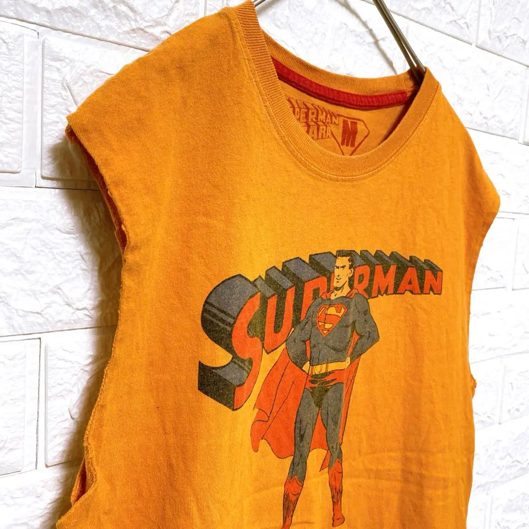 Superman Tank Top Orange M Size 100% Cotton Made in Portugal