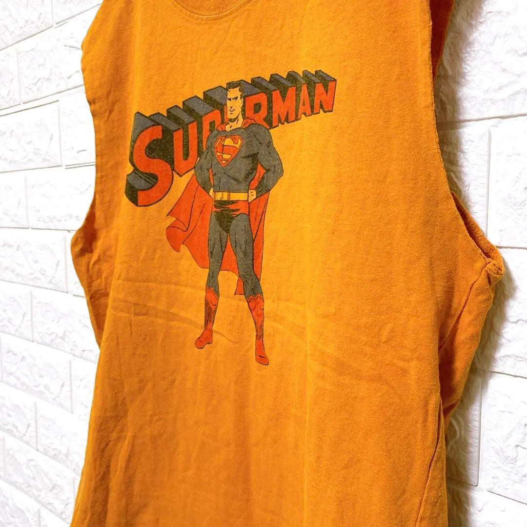 Superman Tank Top Orange M Size 100% Cotton Made in Portugal