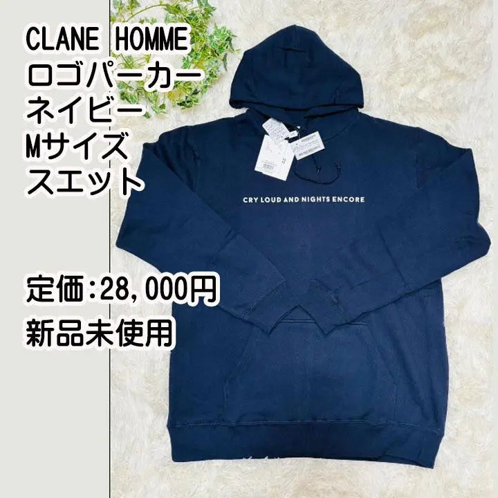 ✅CLANE HOMME☘Logo sweatshirt hoodie navy M long sleeve ao-32