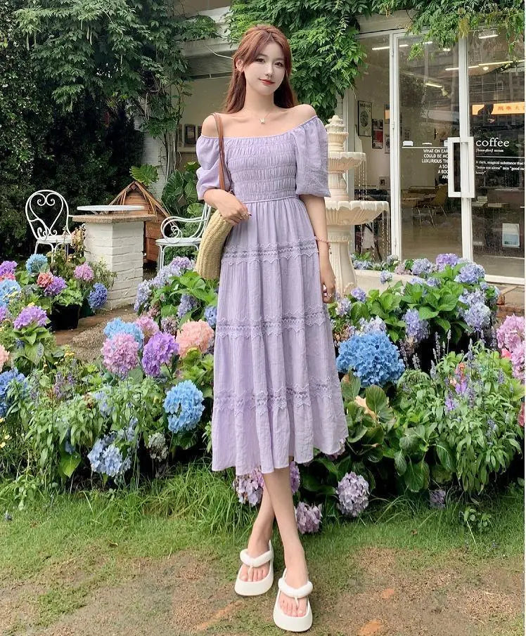 [Last 1] Large size women's dress, off-shoulder summer, autumn, new, short sleeves