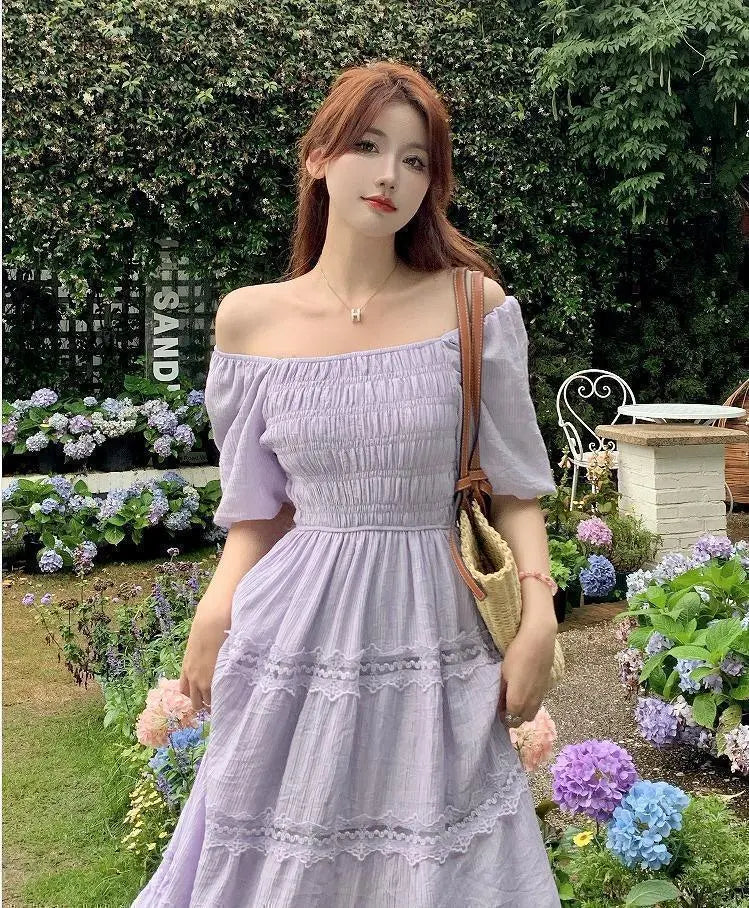 [Last 1] Large size women's dress, off-shoulder summer, autumn, new, short sleeves