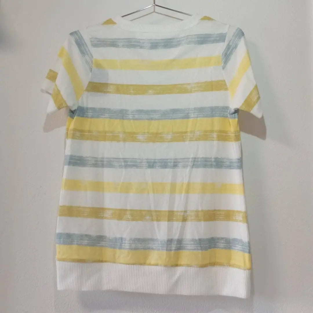 T-shirt V-neck border yellow & white & gray s-00568