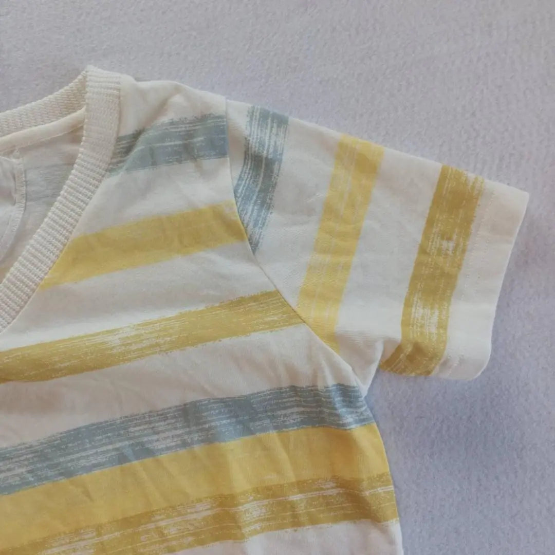 T-shirt V-neck border yellow & white & gray s-00568