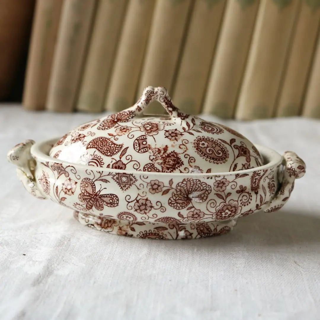 [Difficulties] British Antique All-over Pattern Chinz Supierre Pot Brown