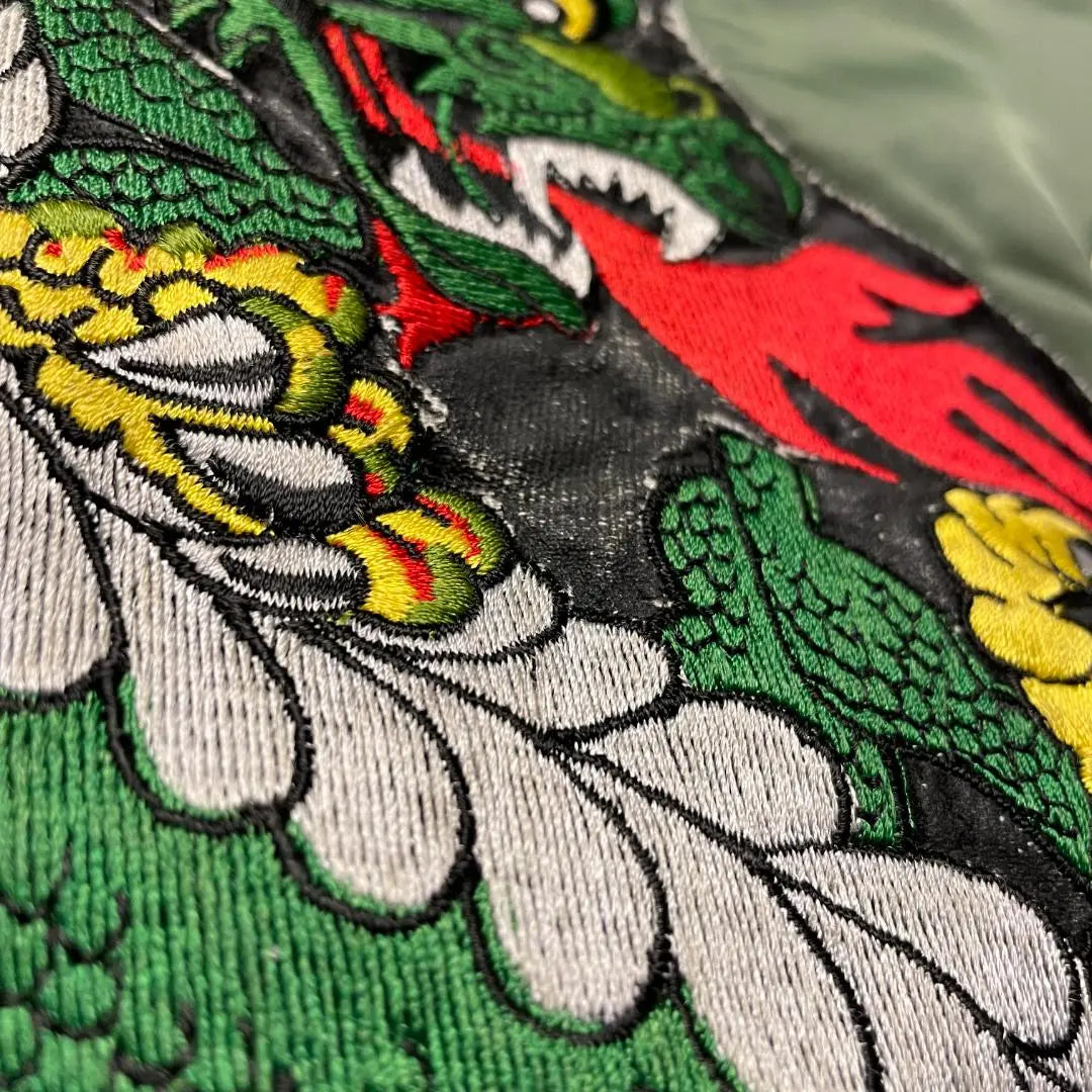 MA-1 Chaqueta de vuelo L Verde Verde Oliva Caqui Bordado Dragon Dragon MA1 Ropa vieja | MA-1フライトジャケットl緑グリーンオリーブカーキ刺繍竜龍ドラゴンma1古着