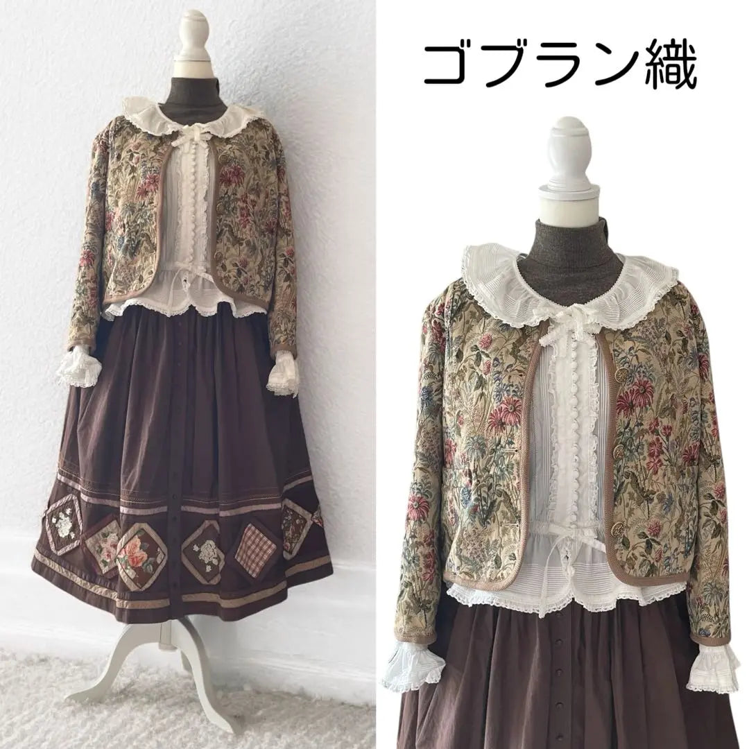 Productos hermosos ☆ Patrón de flores tejido goblan antiguo Chaqueta corta sin color Hecho en Japón M | M