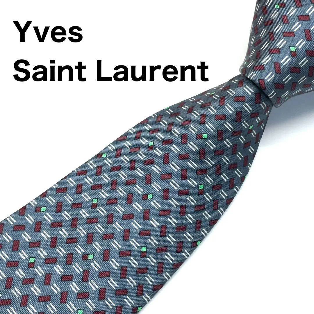 [Parece sin usar✨] Corbata Yves Saint Laurent, gris, estampado integral, seda de alta calidad