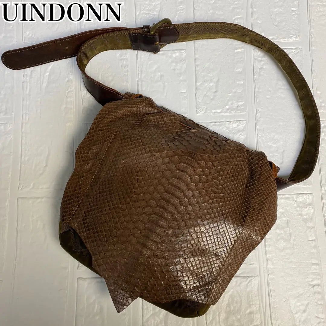 UINDONN Waist Pouch Brown Leather Python Snake Leather Genuine Leather