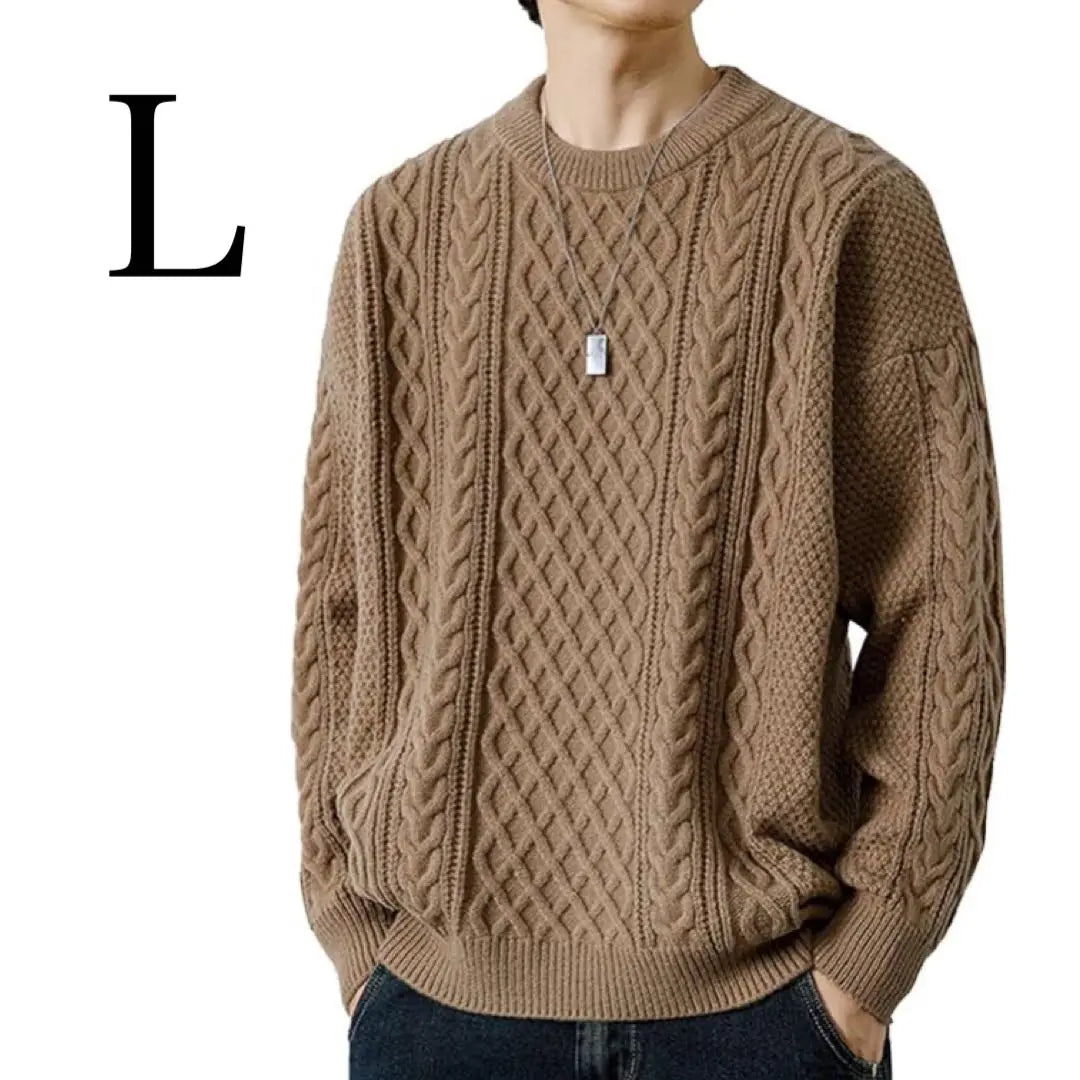 Sweater, Knit, Men's Crew Neck, Warm, Cable Knit, Long Sleeve, Casual